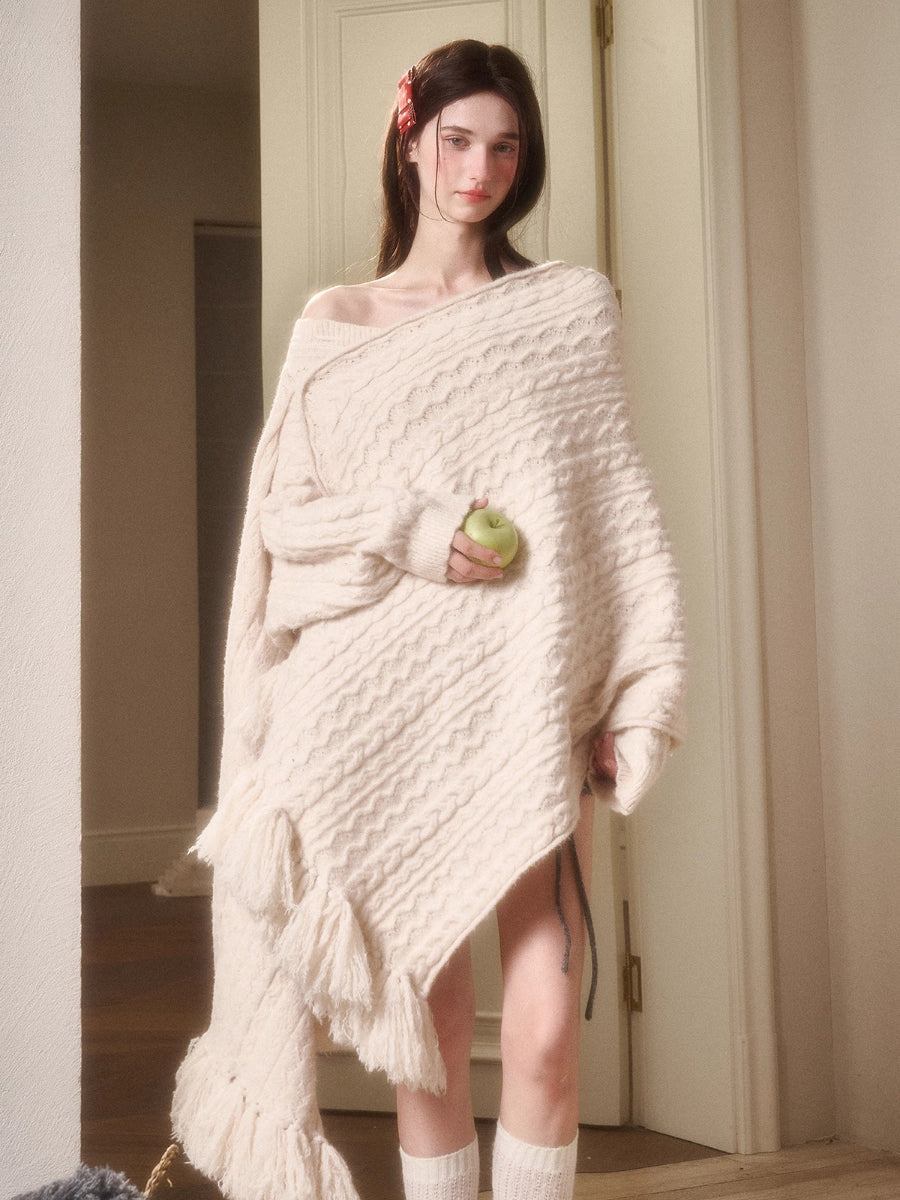 Celestial Wool Cable-Knit Shawl Scarf