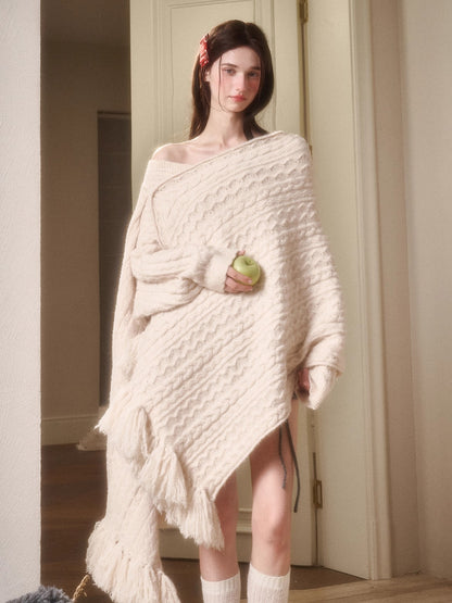 Celestial Wool Cable-Knit Shawl Scarf