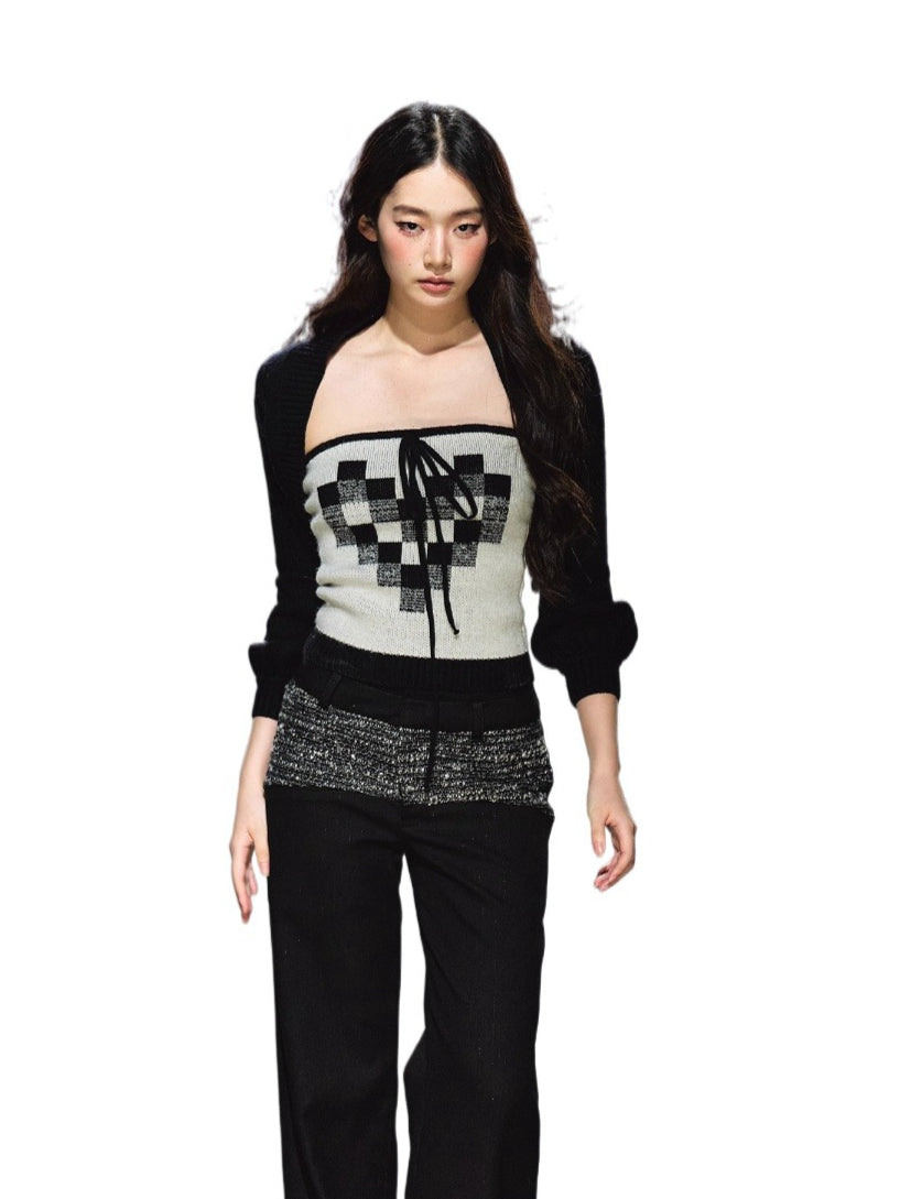 Wool Blend Knit Cardigan & Tube Top Set
