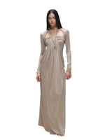 Khaki Lyocell Braided-Halter Ruched Dress Set