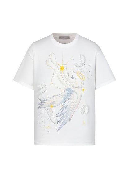 Angel Bear Illustration Cotton Short-sleeve T-shirt