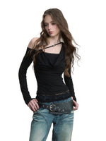 Asymmetric Beaded Drape T-shirt