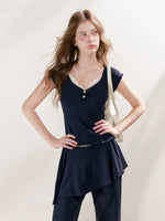 Lace U-Neck Fitted T-Shirt & Pants Set