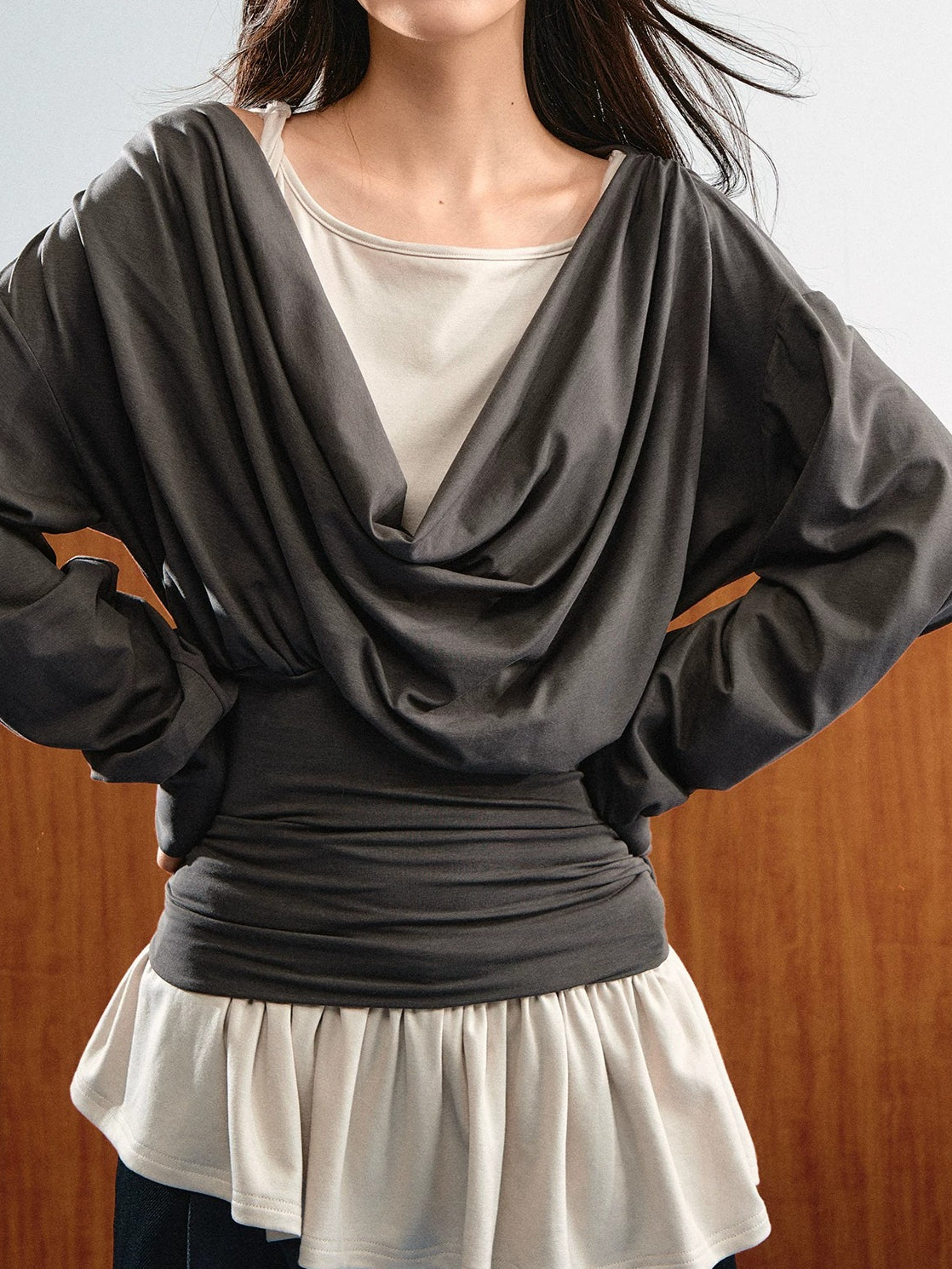 Draped Ruched Layered Top Set