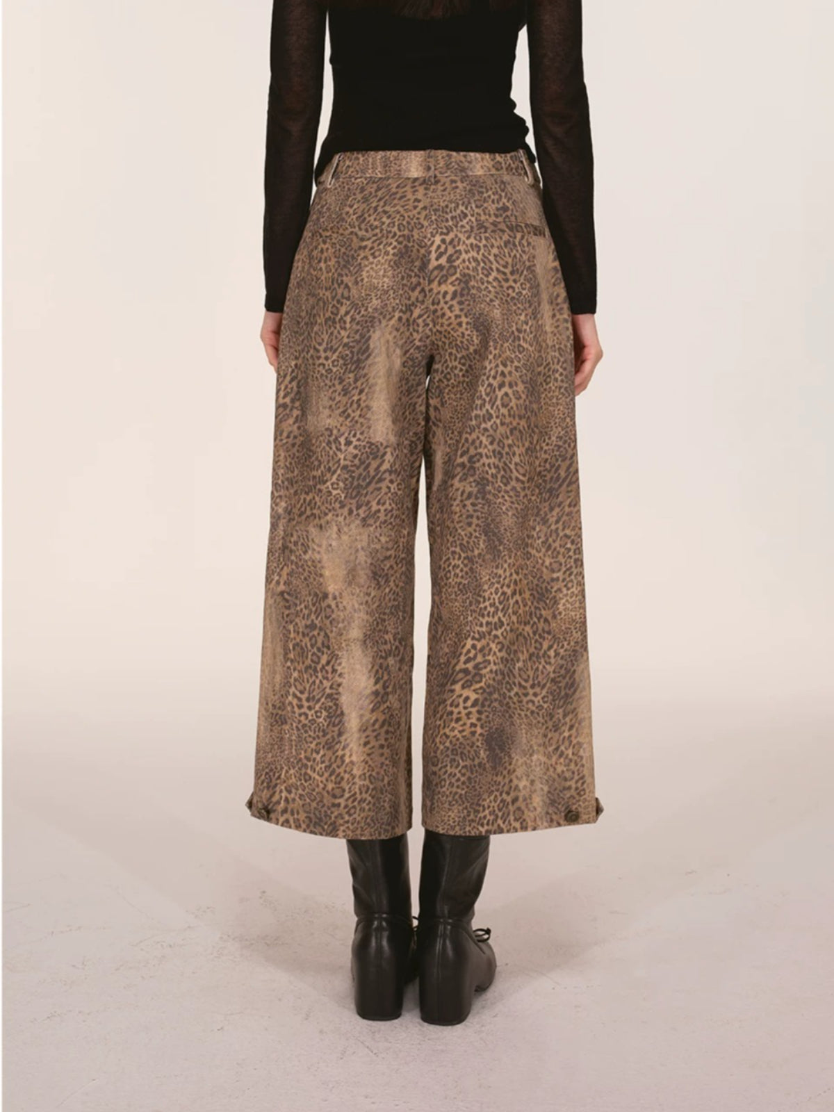 Washed Leopard Print Wide Leg Pants