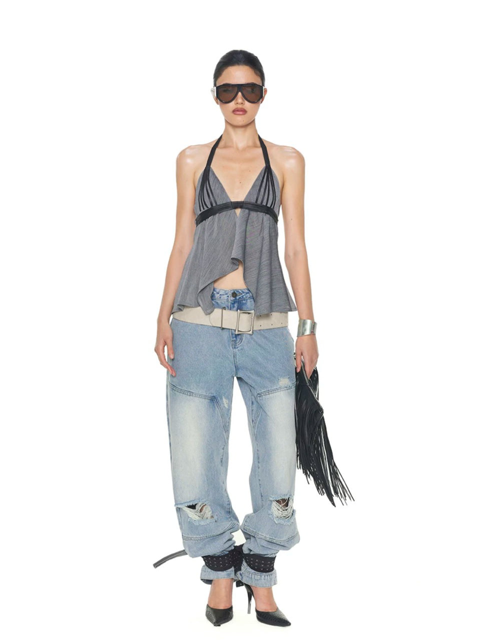Backless V-Neck Halter Top