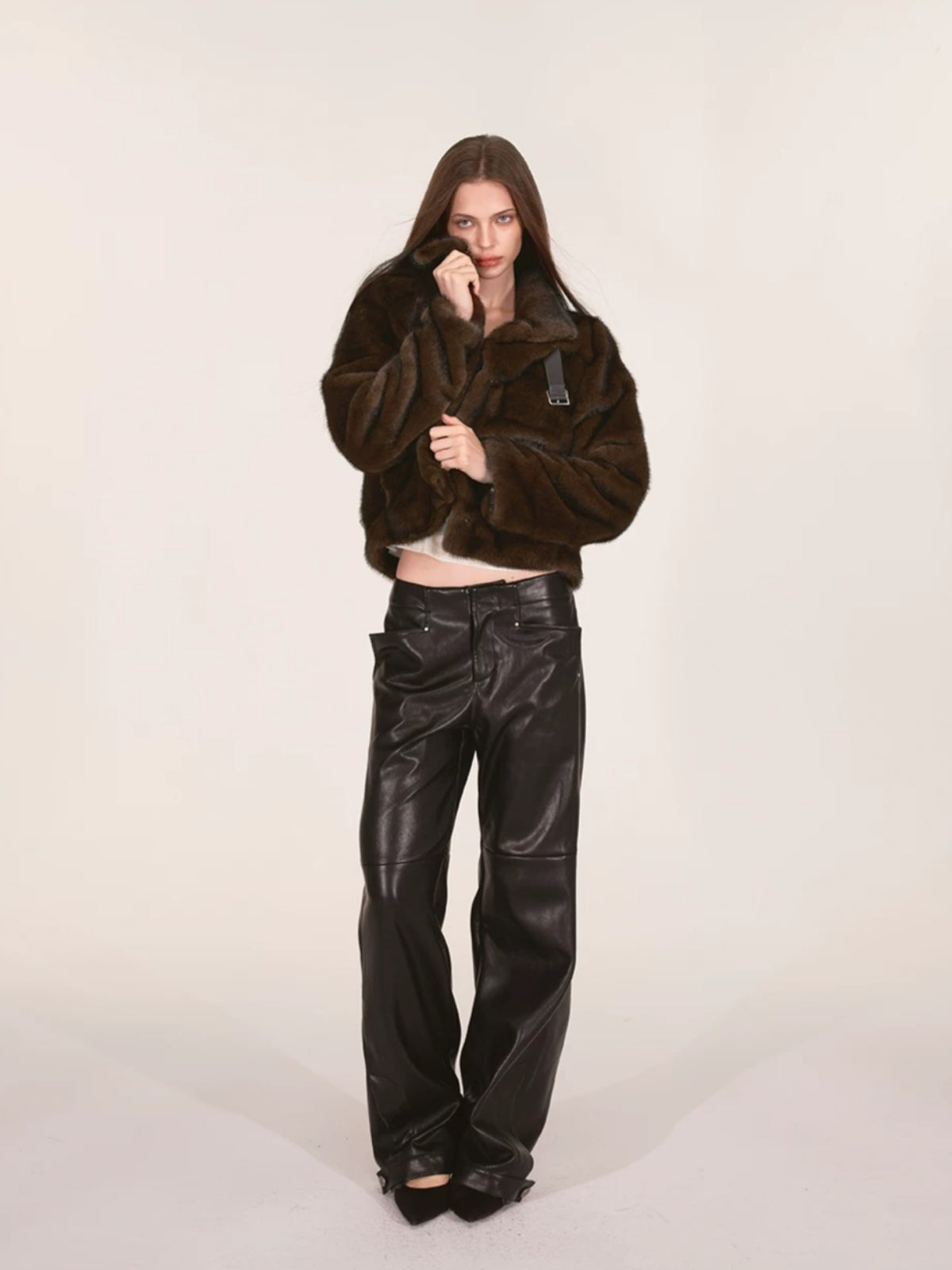 Vintage Faux Mink Fur Buckle Jacket