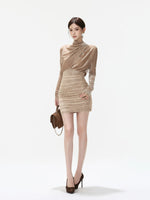 Lace Cowl Neck Velvet Mini Dress