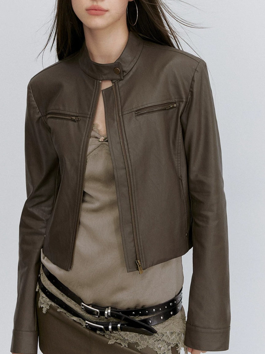 Brown Structured Leather Jacket