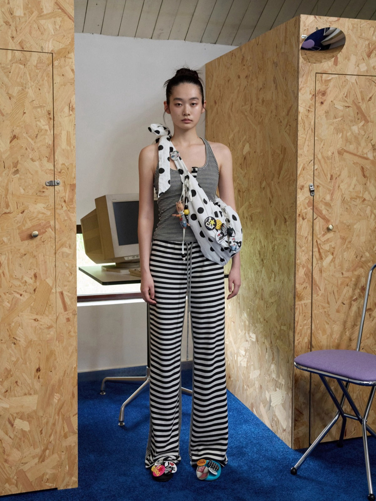 Polka Dot Ruched Dumpling Shoulder Bag