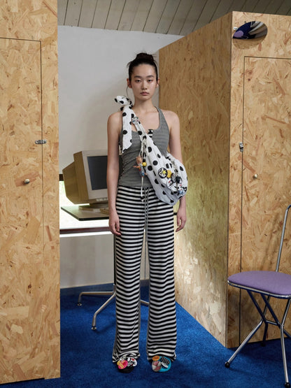 Polka Dot Ruched Dumpling Shoulder Bag