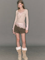 Layered V-Neck Ribbed Knit Top