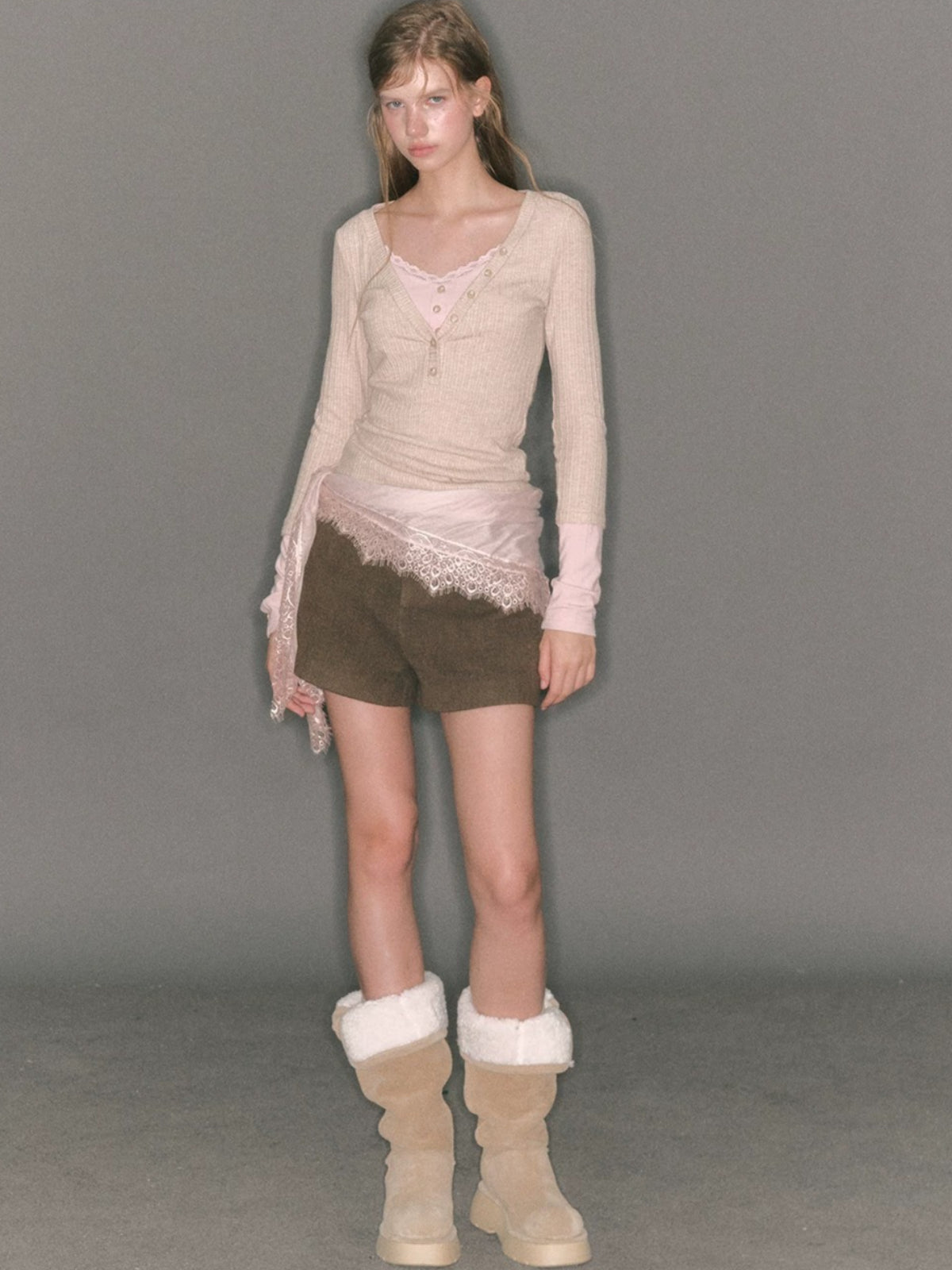 Layered V-Neck Ribbed Knit Top