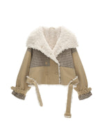 Plaid Faux-Fur Collar Casual Jacket
