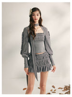 Pleated Ruffle Knit Top & Skirt Set