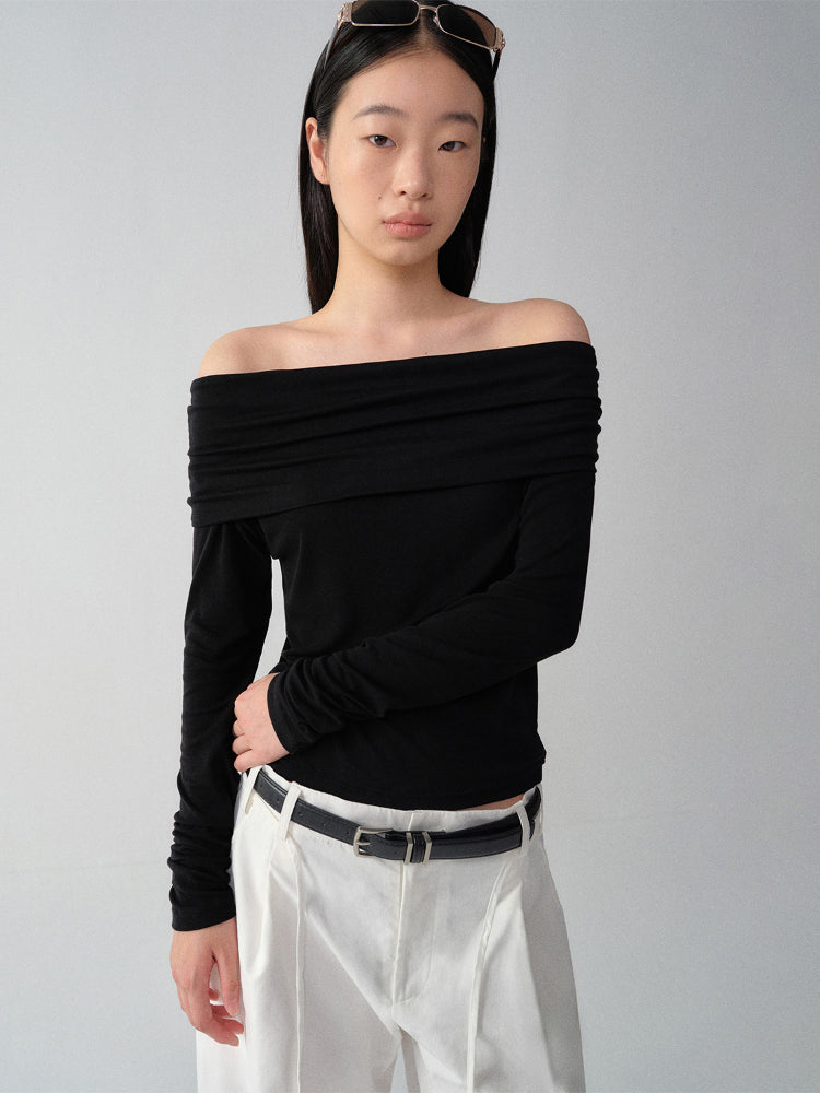 Wool One-Shoulder Off-Shoulder Long-Sleeve T-Shirt
