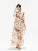 Floral Print Off Shoulder Chiffon Dress