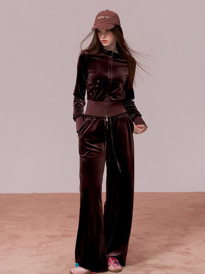 Velvet Sports Sweatshirt &amp; Wide-Leg Pants Set