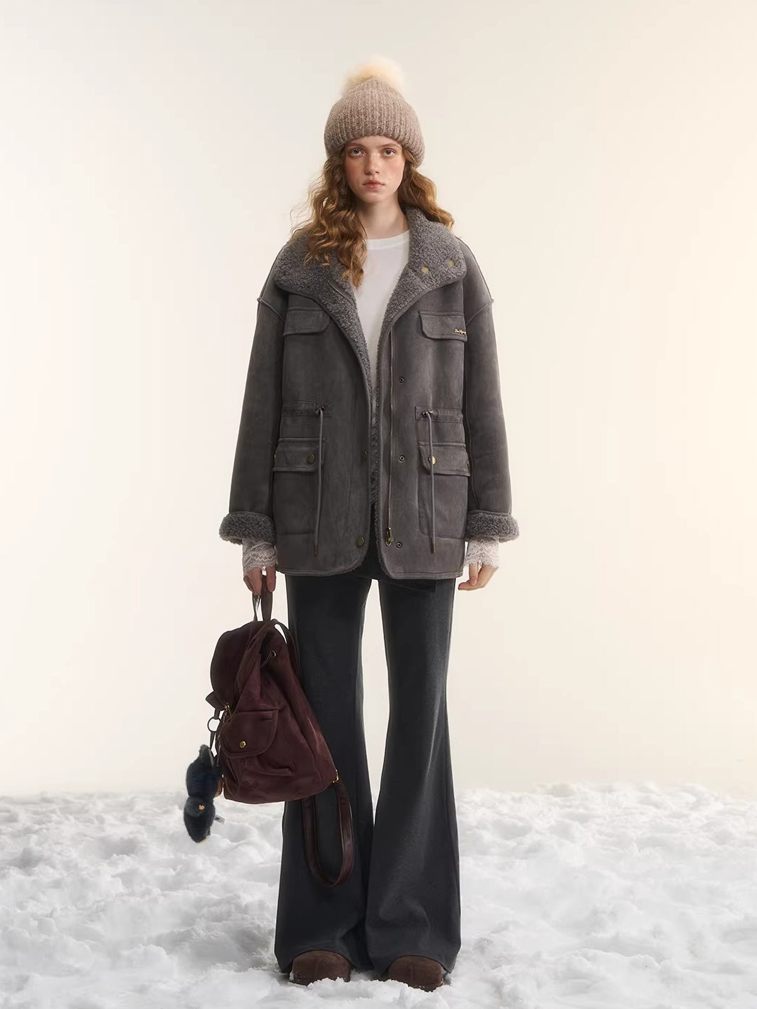 Reversible Shearling Suede Drawstring Jacket