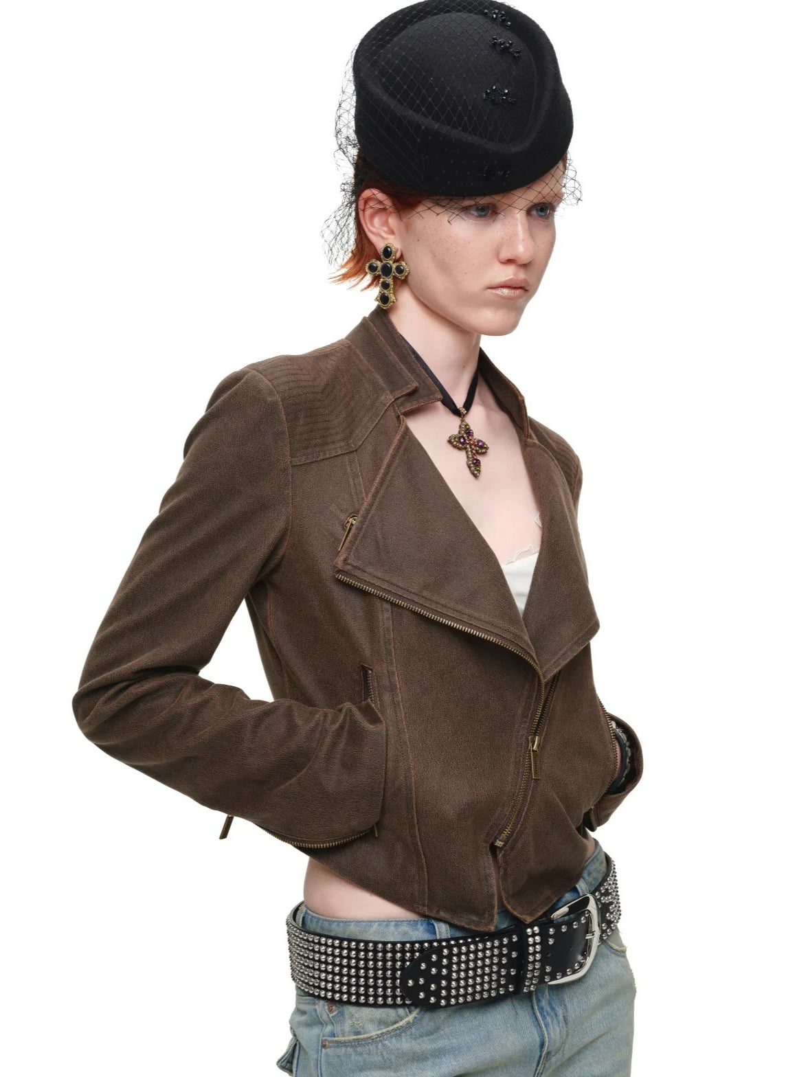 Double-Collar Faux Leather Jacket