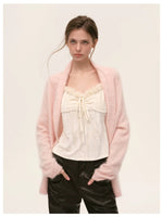 Velvet Fur-Trimmed Tie Front Camisole