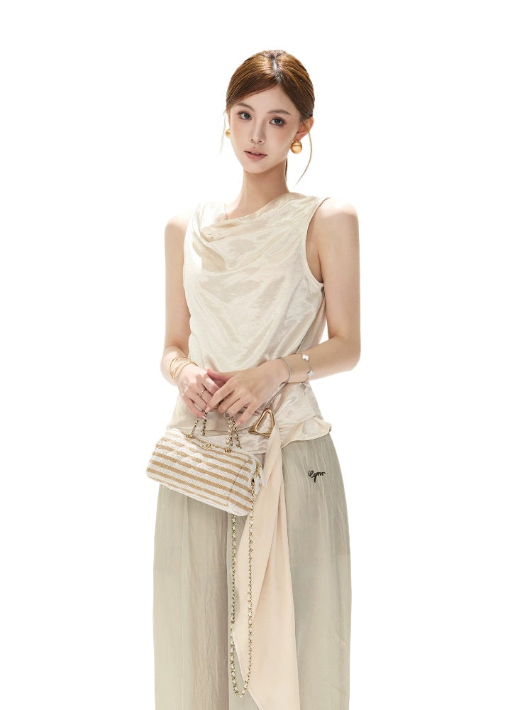 Satin Draped Tank Top