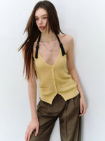 Icy Knit Halter V-neck Top