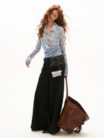 Structured Leather Waist Wide Leg Trousers