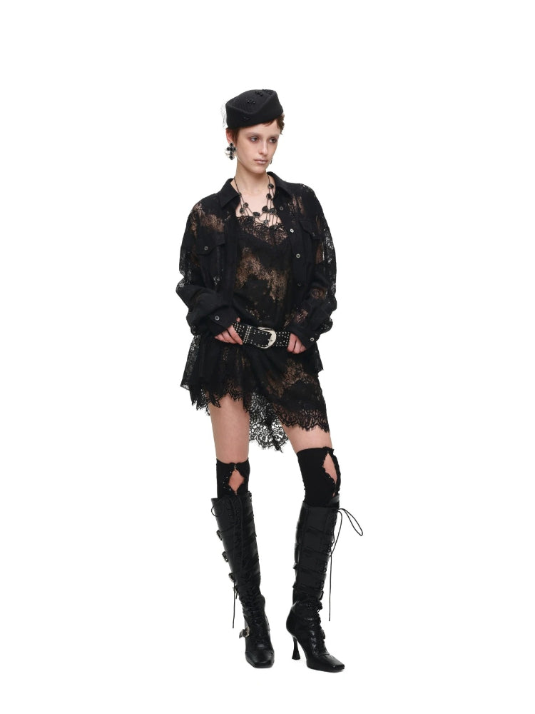 Lace Belted Sheer Shirt