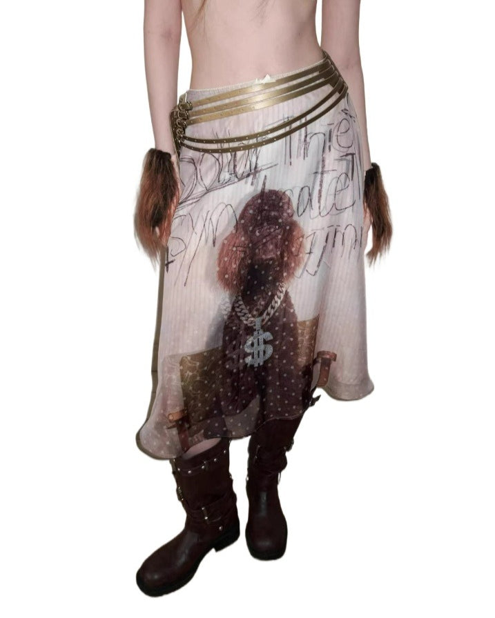 Double-Layer Chiffon Print Skirt