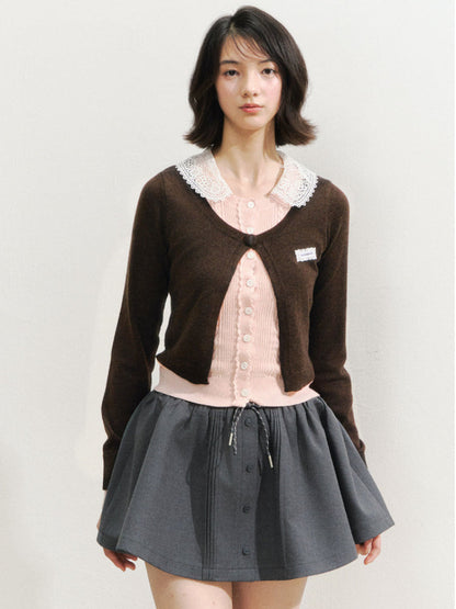 Lace Collar Fake Two-piece Cardigan