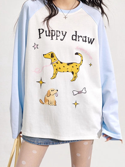 Cartoon Dog Graffiti Long-Sleeve T-shirt