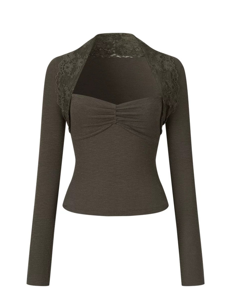 Lace Panel Square Neck Top