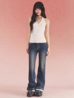 White Textured Halter Knit Top