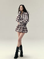 Plaid Design Shirt & Skirt Set