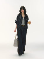 Ribbon Lapel PU Leather Jacket