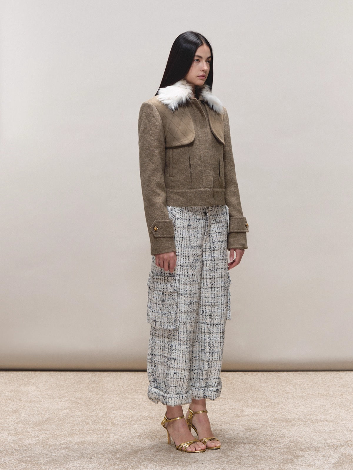 Contrast Quilted Fur-Collar Jacket