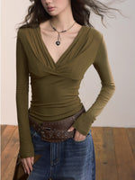 Ruched V-Neck Fitted Layering T-shirt