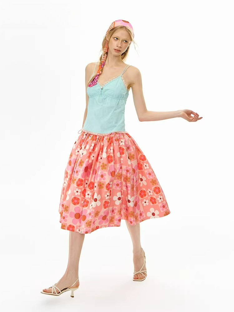 Two-Layer Colorblock Tie-Strap Vest Set