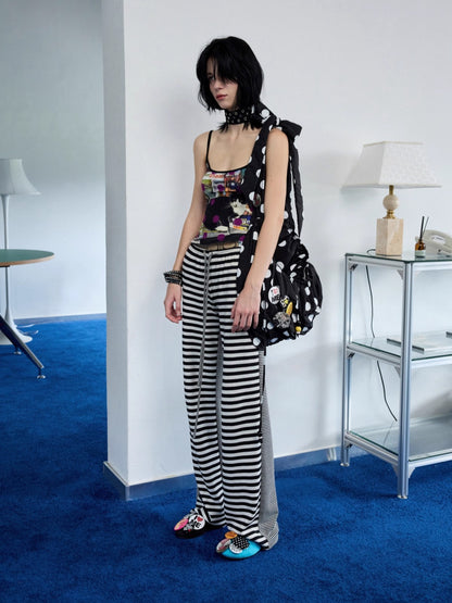 Polka Dot Ruched Dumpling Shoulder Bag