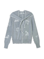 Puppy Embroidered Trim Hooded Knit Sweater