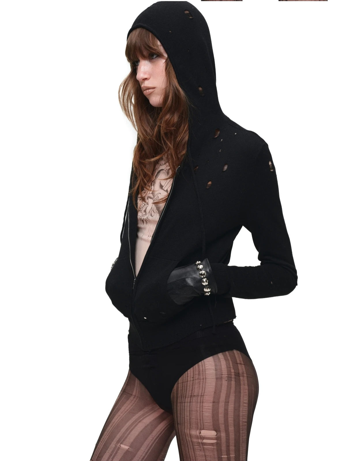 Distressed Hooded Knit Cardigan