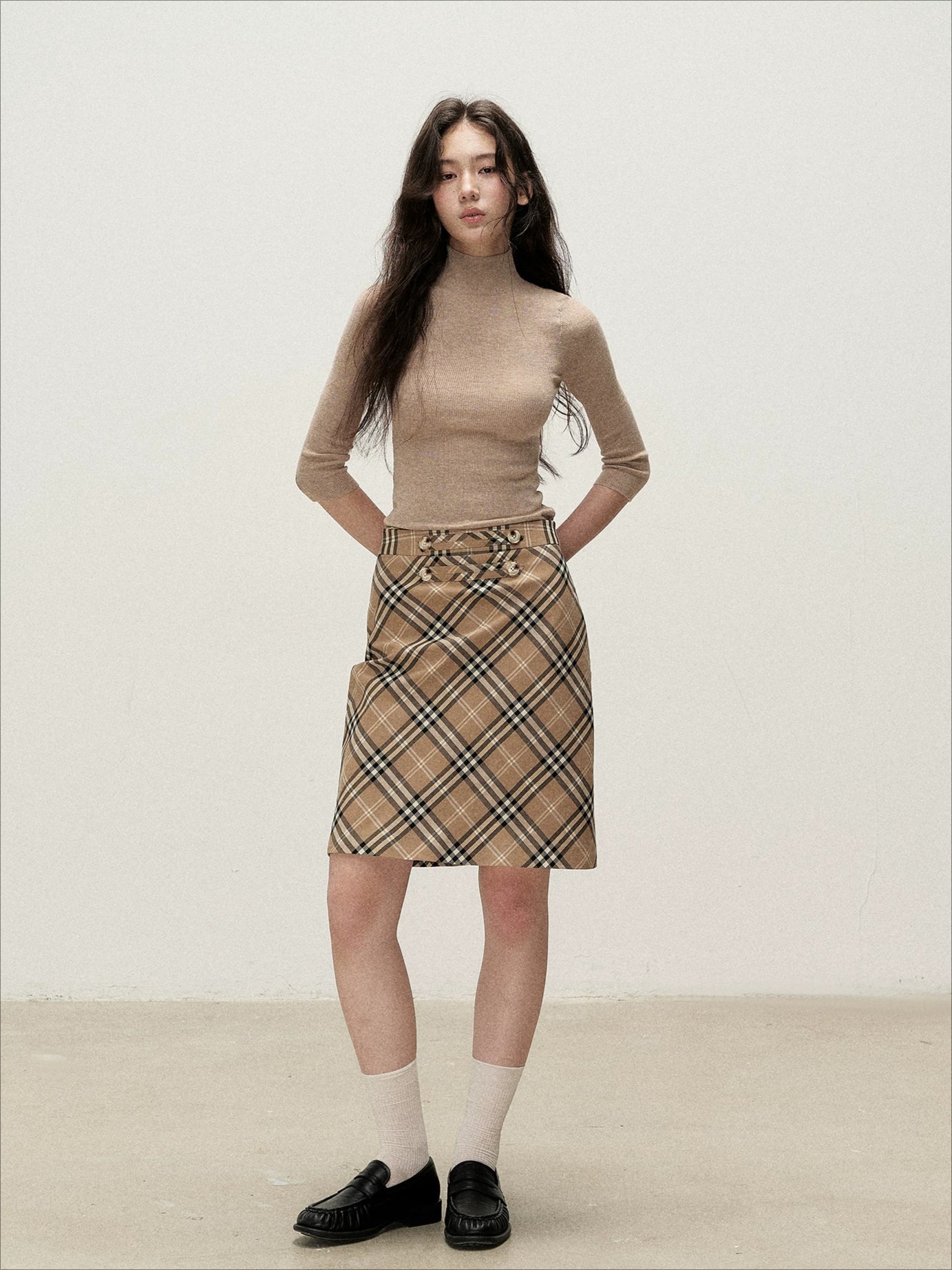 Brown Plaid Napoleon Midi Skirt