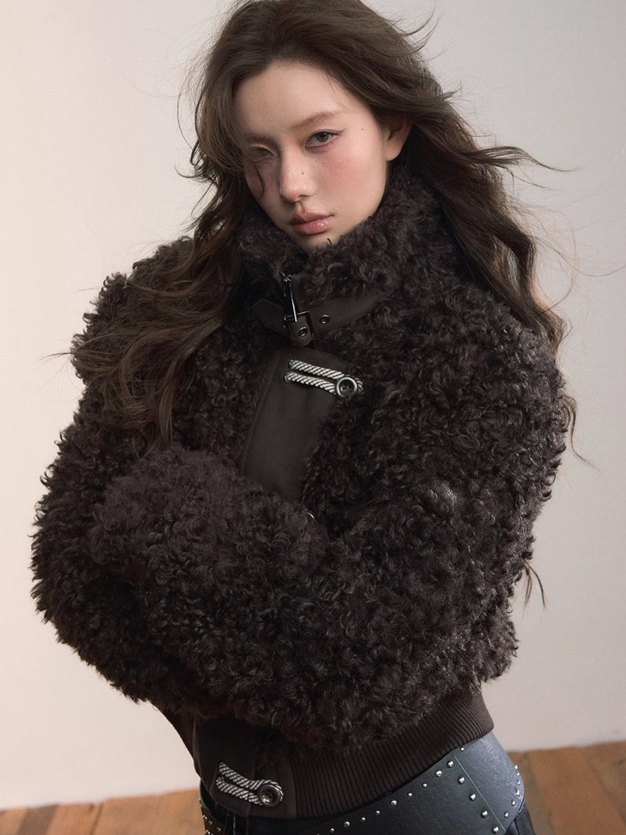 High-Neck Faux Fur Jacket