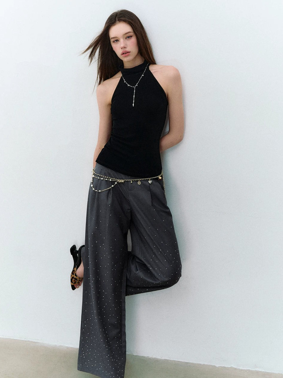 Gray &amp; Khaki Rhinestone Wide-Leg Pants