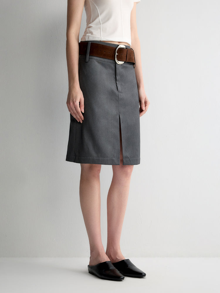 Grey Wool Double-layer Suit Midi Skirt