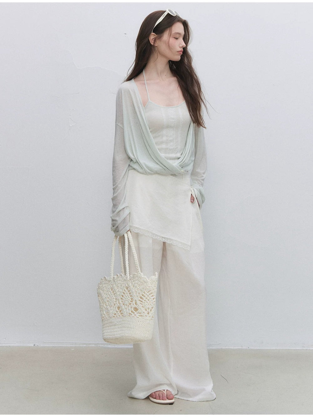 White Lace Overlay Wide Pants