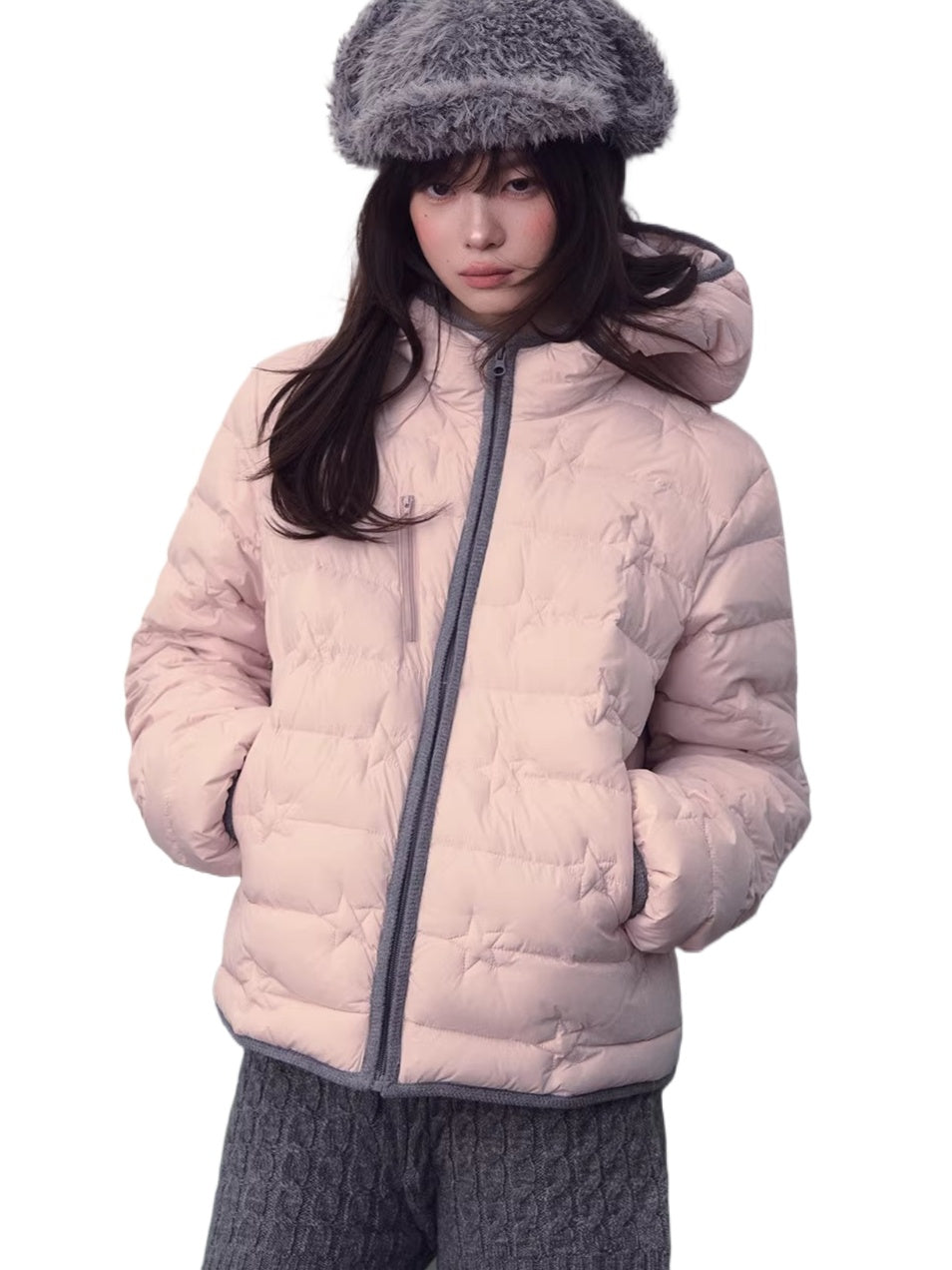 Star Quilted Hooded Down Jacket