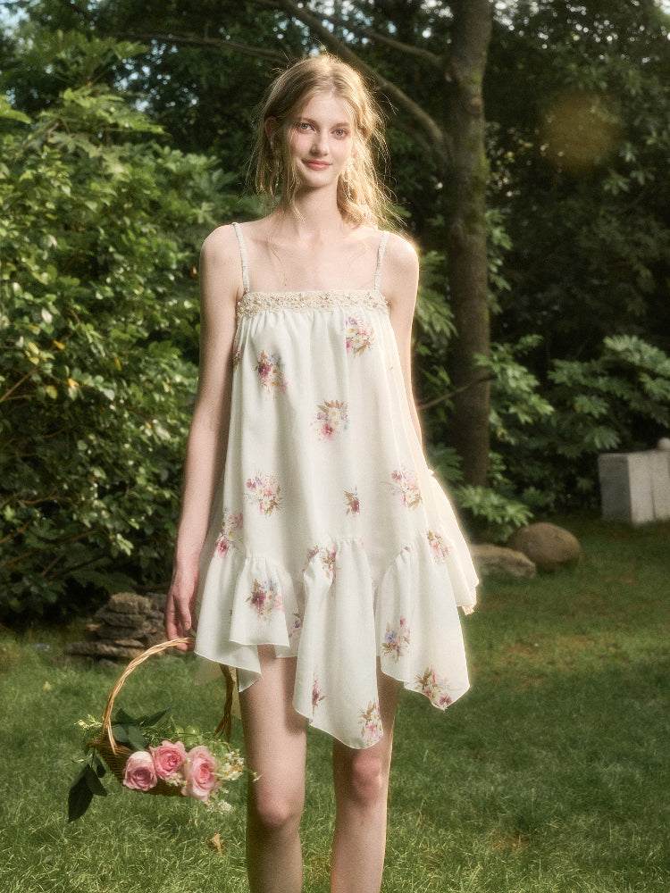 Irregular Lace Puff Dress