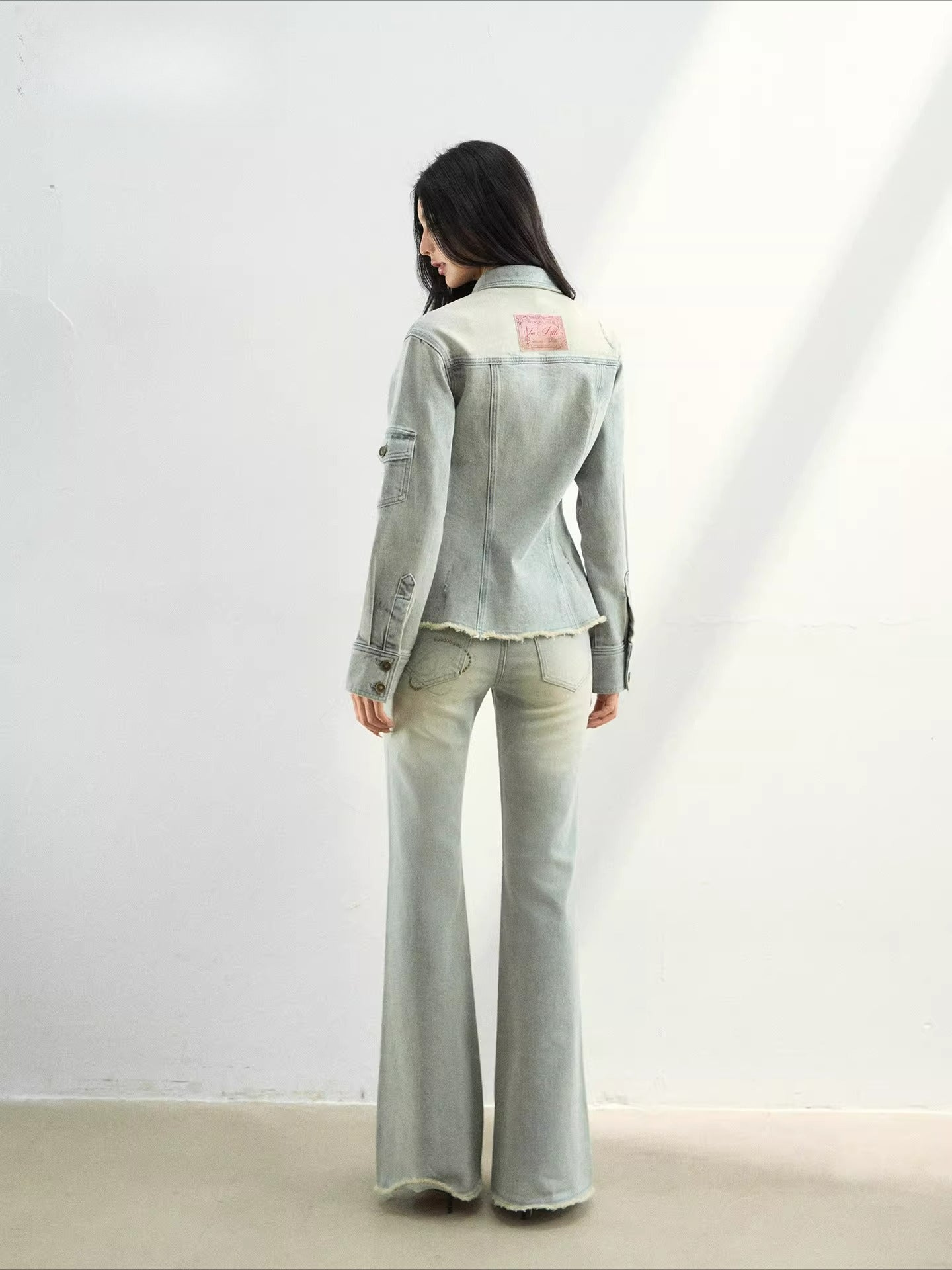Studded Raw-Hem Flared Jeans